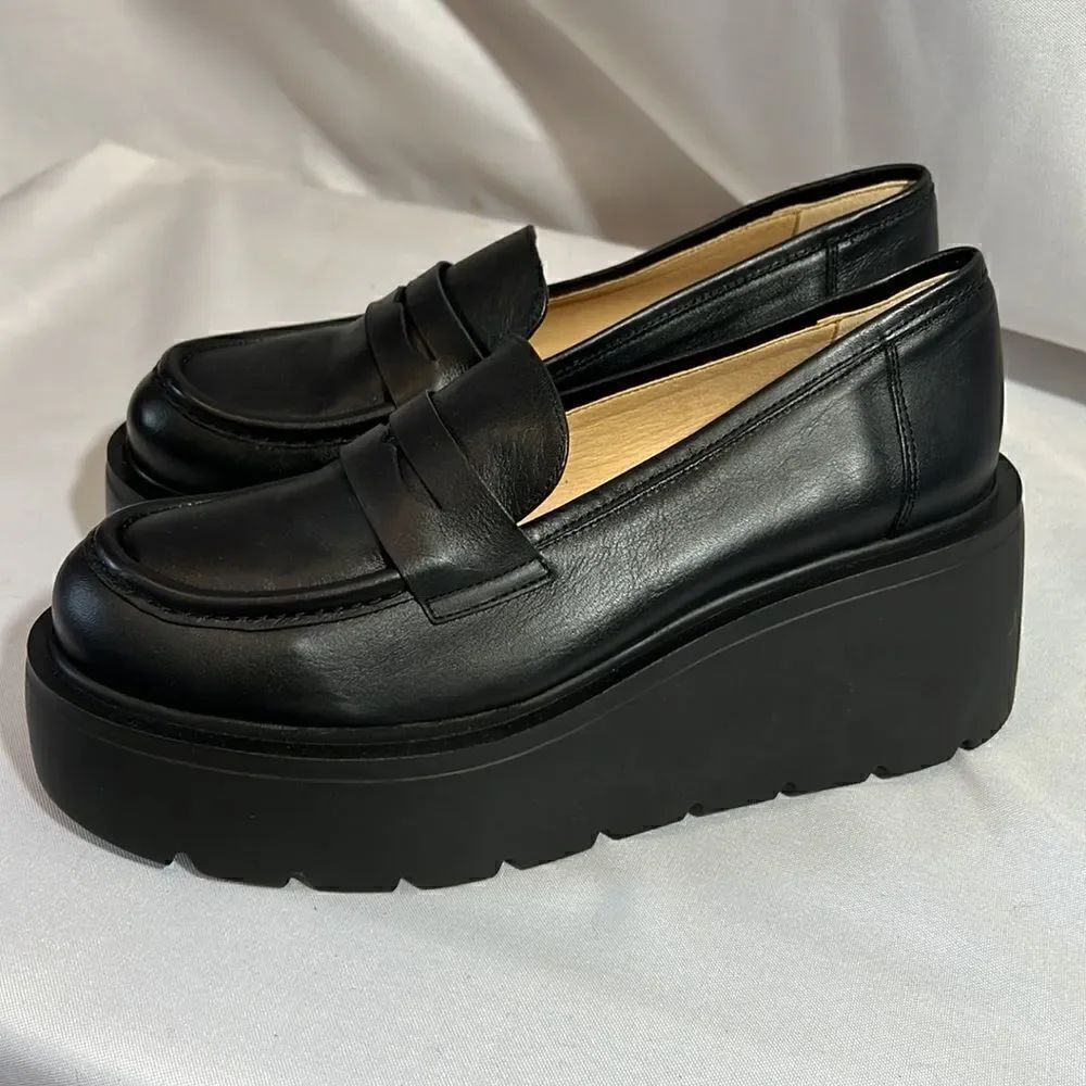 ANTHROPOLOGIE MAEVE LUGGED PLATFORM LOAFERS IN BLACK SIZE 41